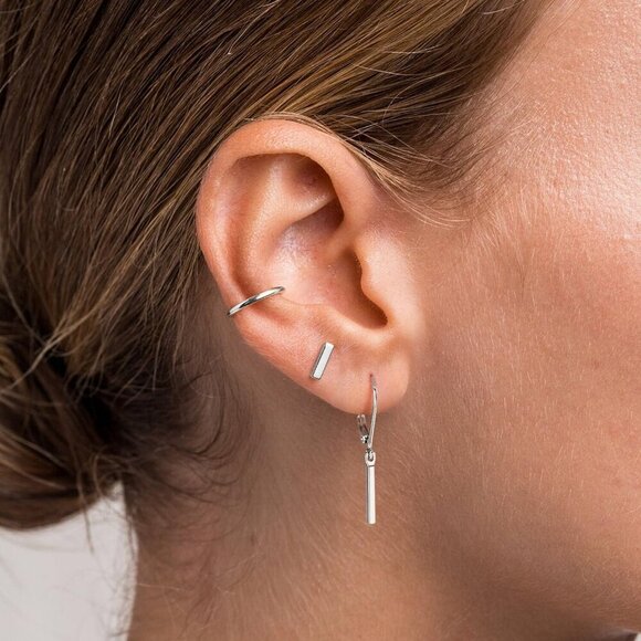 Dainty Silver- Bar Leverback Dangle Drop Hypoallergenic Earring for Women - Picture 3 of 7